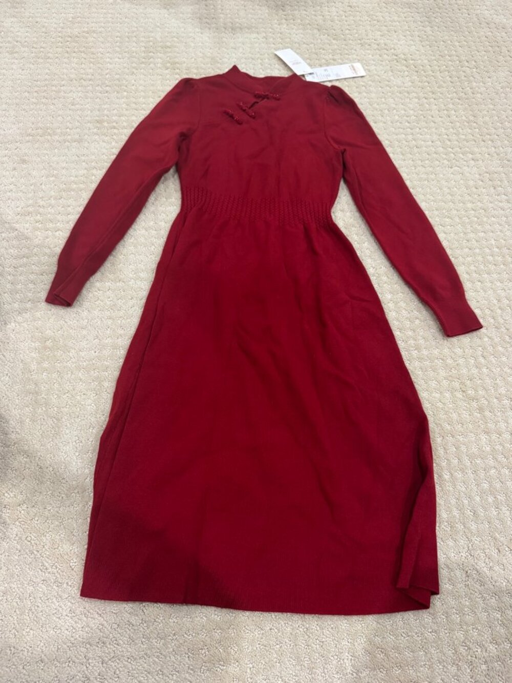 Goelia Red Knit Mandarin Collar Frog Button Dress NWT